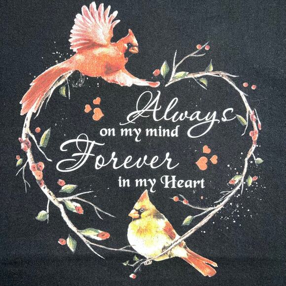Womens Cardinal T Shirt Top Always on my mind Forever in my Heart Black 2XL - Picture 3 of 6